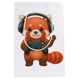 Red Panda Gamer, Gaming Controller & Headphones Medium Gift Bag