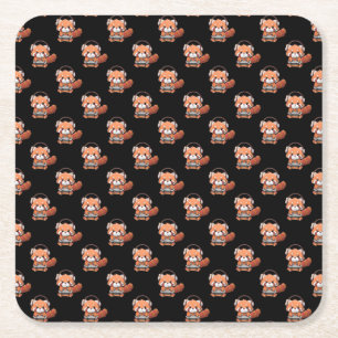 Red Panda Gamer Square Paper Coaster