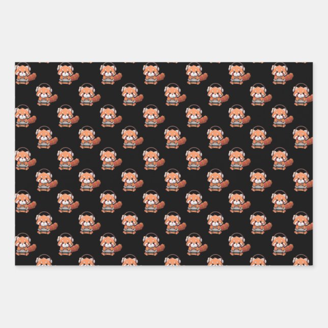 Red Panda Gamer Wrapping Paper Sheet (Front)
