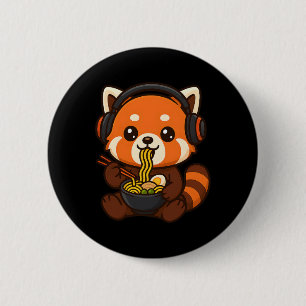 Red Panda Gaming Gamer Eating Ramen  6 Cm Round Badge