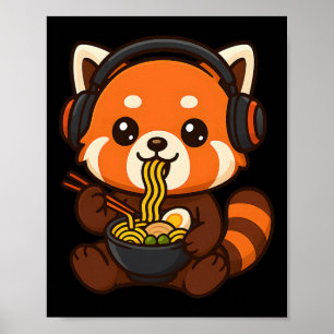 Red Panda Gaming Gamer Eating Ramen  Poster