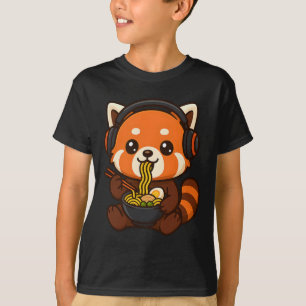 Red Panda Gaming Gamer Eating Ramen  T-Shirt