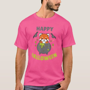 Red Panda Halloween Cauldron Bat Happy Halloween T-Shirt