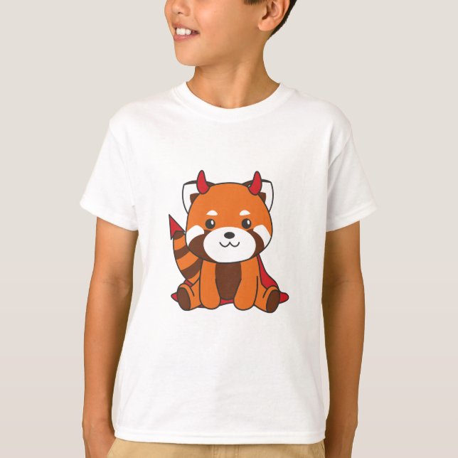 Red Panda Halloween Cute Devil Witch Costume T-Shirt (Front)