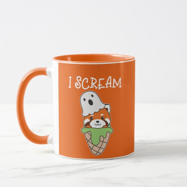 Red Panda Halloween Ghost I Scream Ice Cream Pun Mug (Left)