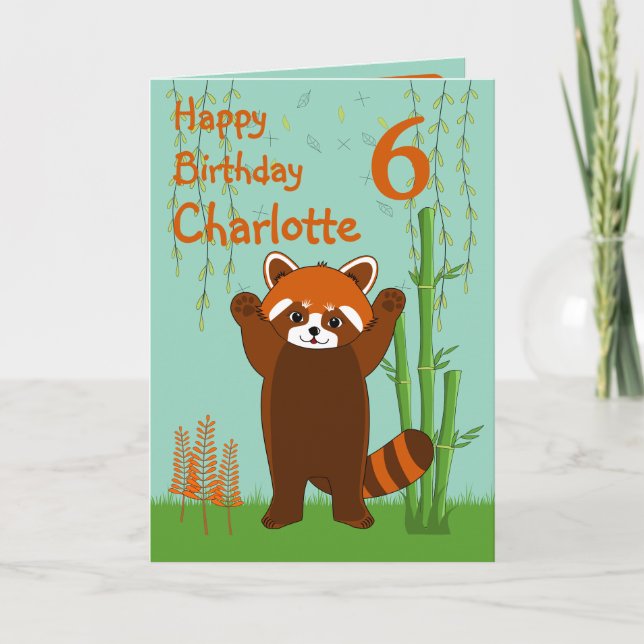 Red Panda Happy Birthday Age Folded Greeting Card (Front)