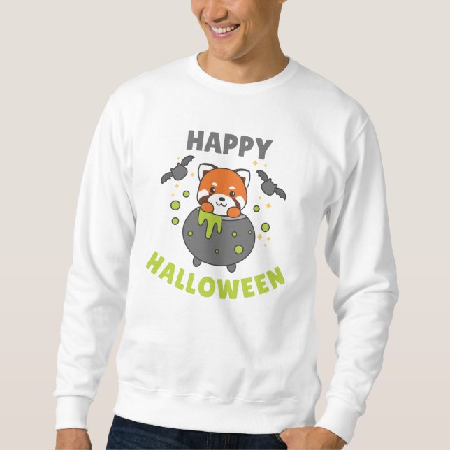 Red Panda Happy Halloween Cauldron Bat Sweatshirt (Front)