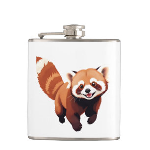 Red Panda Happy Playful Fun Jumping In The Air Joy Hip Flask