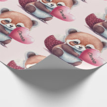 Red Panda Heart Watercolor Add Name