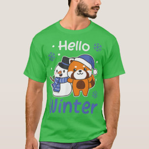 Red Panda Hello Winter Snowman Snow T-Shirt