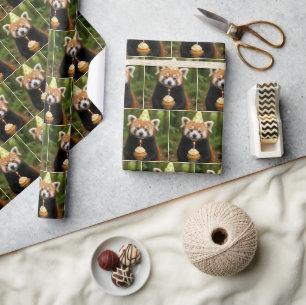 Red Panda Holding a Birthday Cupcake Wrapping Paper
