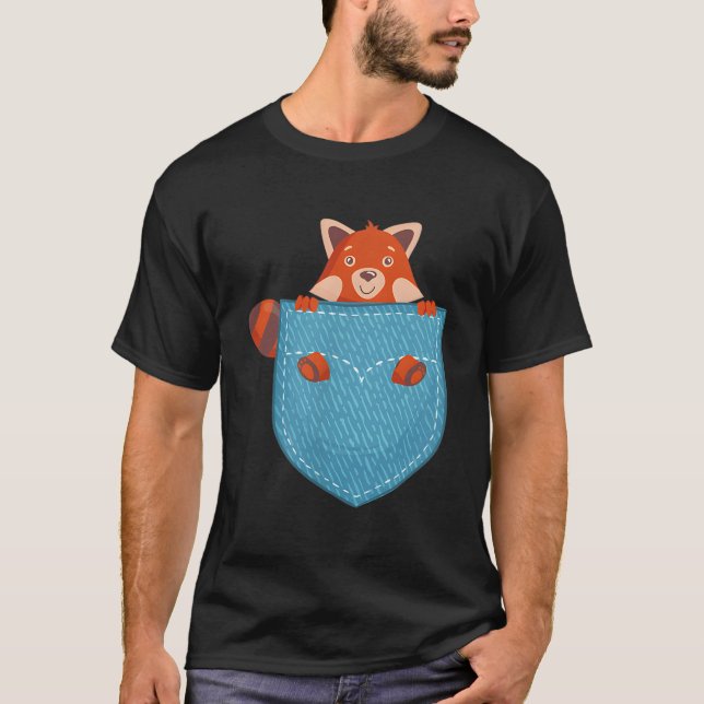 Red Panda In Pocket Red Pandas Animal T-Shirt (Front)