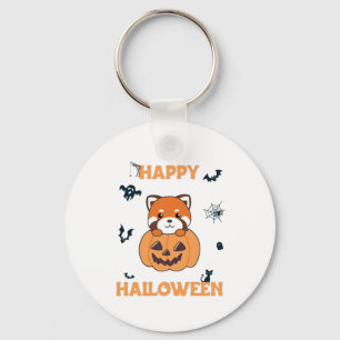 Red Panda In Pumpkin Cute Pandas Happy Halloween Key Ring