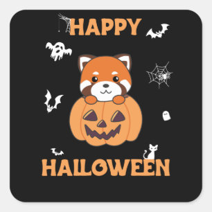 Red Panda In Pumpkin Cute Pandas Happy Halloween Square Sticker