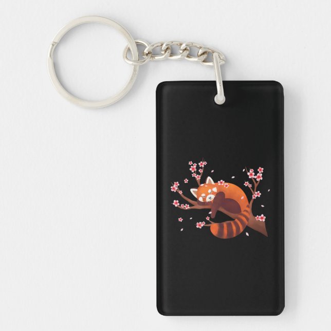 Red Panda Japanese Cherry Blossom Flower Key Ring (Front)