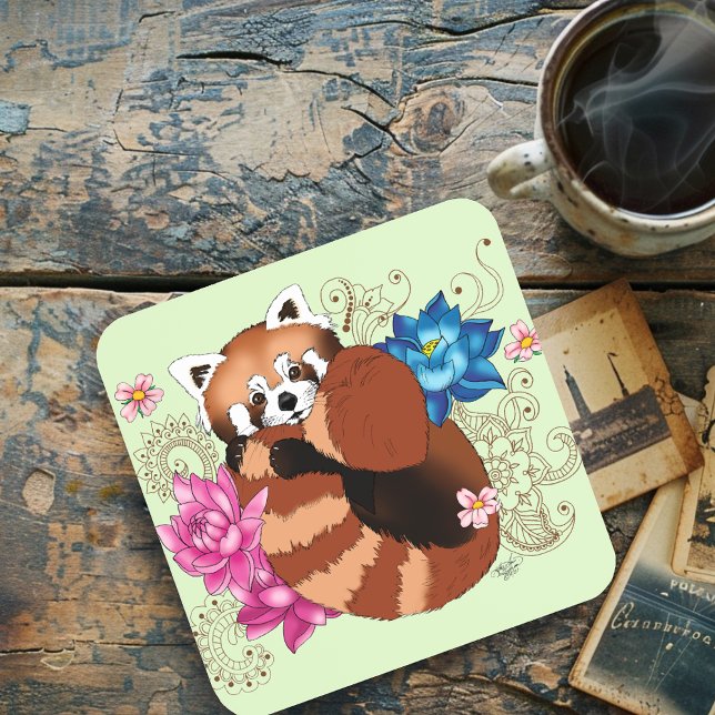 Red Panda Lotus Flowers Henna Coaster (Creator Uploaded)