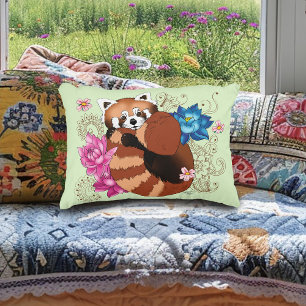Red Panda Lotus Flowers Henna Decorative Cushion