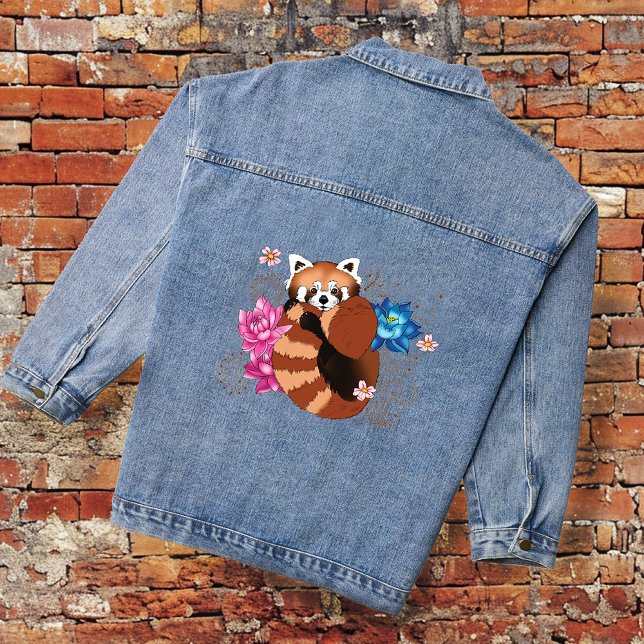 Red Panda Lotus Flowers Henna Denim Jacket (Creator Uploaded)