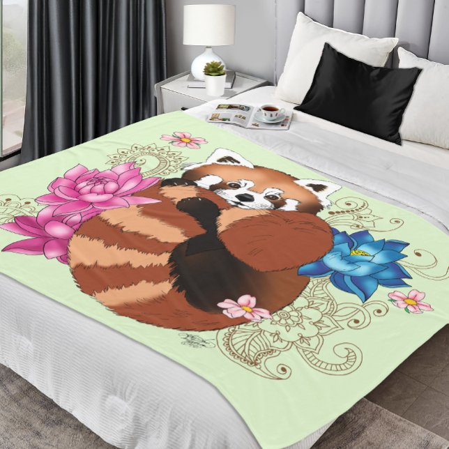 Red Panda Lotus Flowers Henna Fleece Blanket (Creator Uploaded)