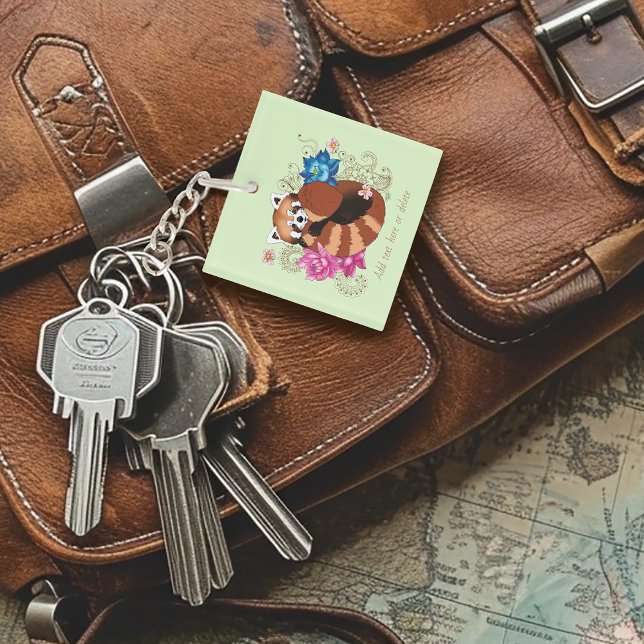 Red Panda Lotus Flowers Henna QR code Key Ring (Creator Uploaded)