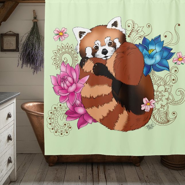 Red Panda Lotus Flowers Henna Shower Curtain (Creator Uploaded)