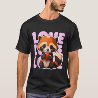 Red Panda Love Adorable Red Panda Holding A Red He T-Shirt