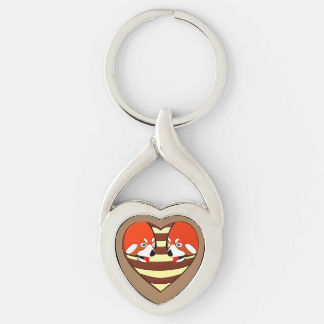 Red Panda Love heart Key Ring (Front)