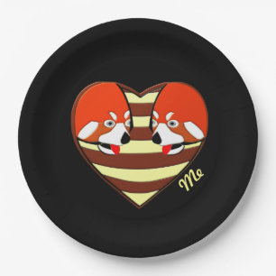 Red Panda Love heart Paper Plate