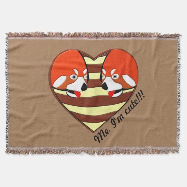 Red Panda Love heart Throw Blanket (Front)