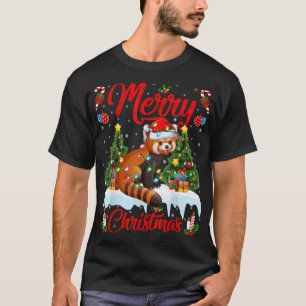 Red Panda Lover Xmas Lighting Santa Hat Red Panda T-Shirt