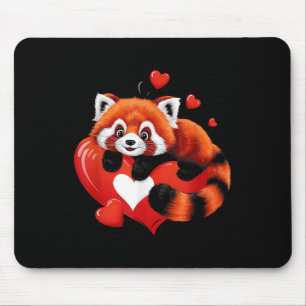 Red Panda Lying On Heart Valentines Day Love Wildl Mouse Pad