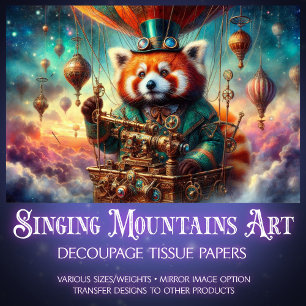 Red Panda Mechanical Wonderland Flight Decoupage  Tissue Paper
