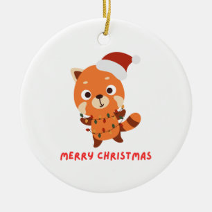 Red panda Merry Christmas Ceramic Tree Decoration