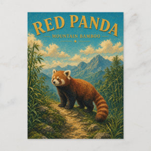 Red Panda Mountain Bamboo Watercolor GeoSaga Postcard