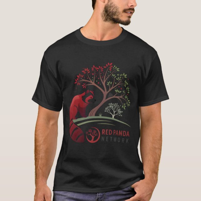 Red Panda Network Black  T-Shirt (Front)