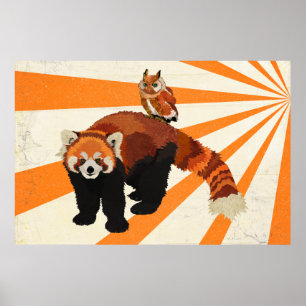 Red Panda & Owl Art Poster