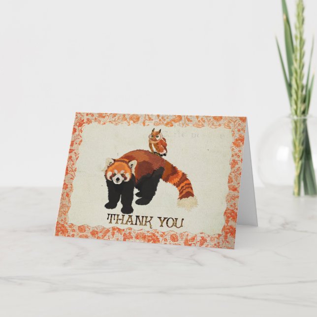 Red Panda & Owl Thank You Card (Front)