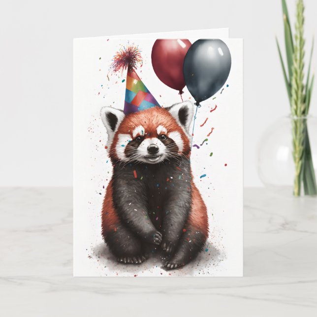 Red Panda Party Greeting Card (Front)