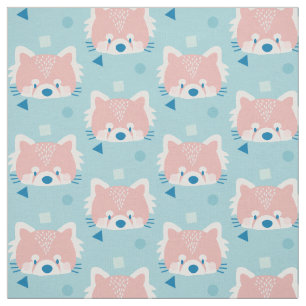 Red Panda Pattern Modern Blue Fabric