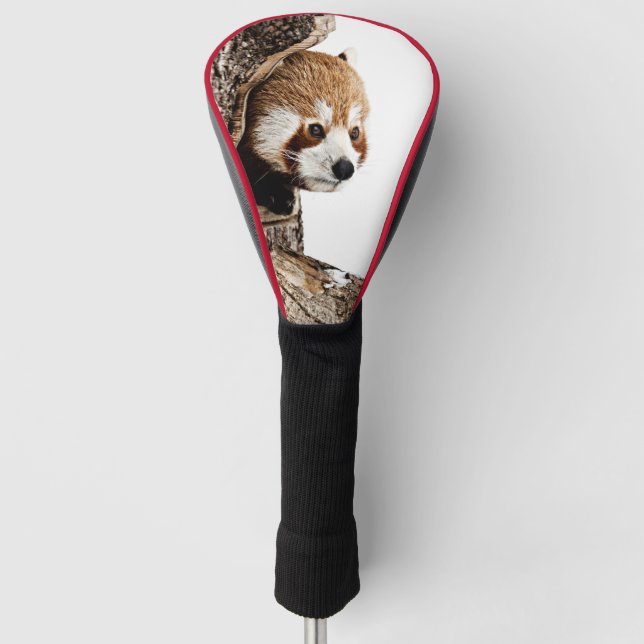 Red panda peeking out from a tree trunk golf head cover (Front)