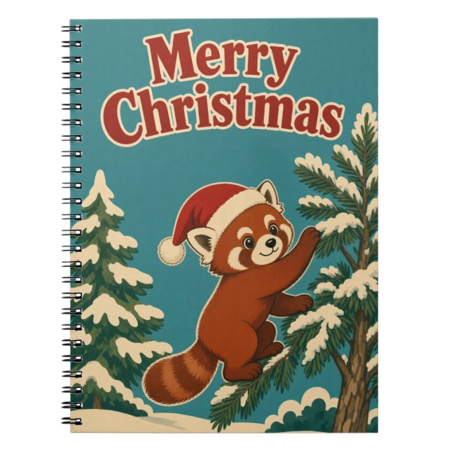 Red Panda Pine Edge Animal Christmas Notebook (Front)
