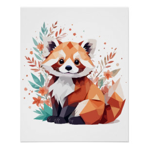Red Panda Playful Adorable Fun Animal Colourful Jo Poster