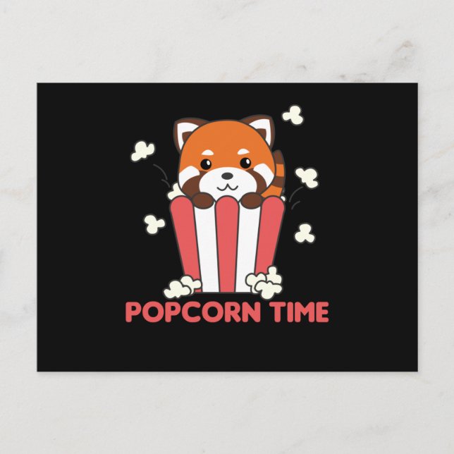 Red Panda Popcorn Time Funny Pun Postcard (Front)