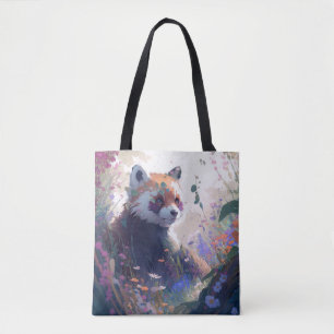 Red Panda Portrait Animal Painting Wildlife Forest Tote Bag