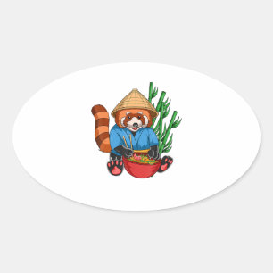 Red Panda Ramen Cook Men Women Kids Ramen Racoon Oval Sticker