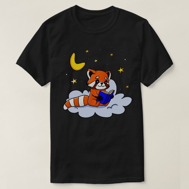 Red Panda Reading Book T-Shirt (Design Front)