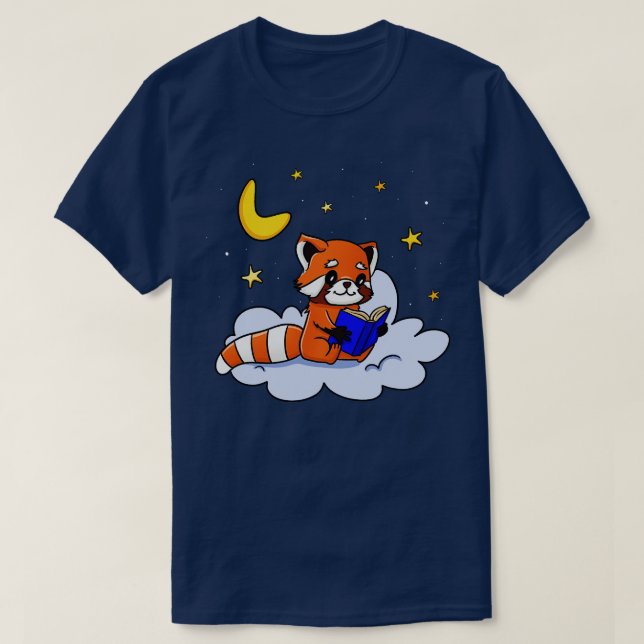 Red Panda Reading Book T-Shirt (Design Front)
