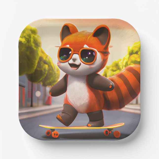 Red Panda Rides Paper Plates (Front)