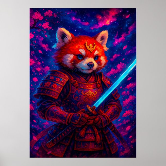 Red Panda Samurai with Glowing Katana Fantasy  Poster (Front)