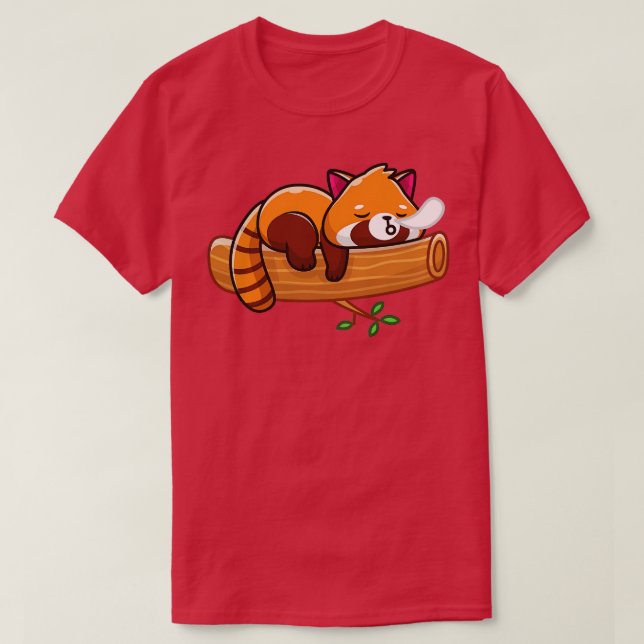 Red Panda Sleeping On Wood T-Shirt (Design Front)